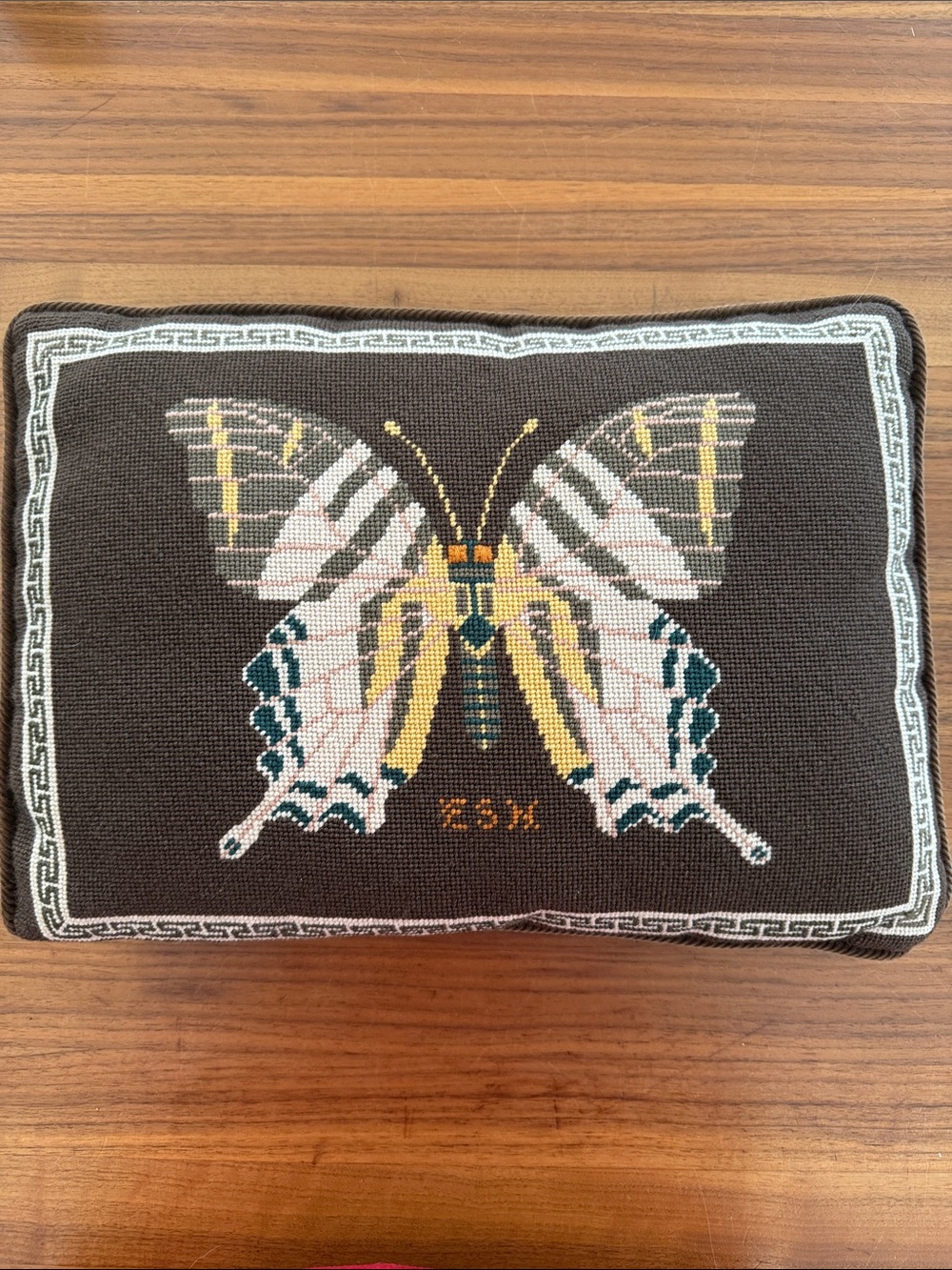 1970s Vintage Needlepoint swallowtail Butterfly Accent Pillow 16x11